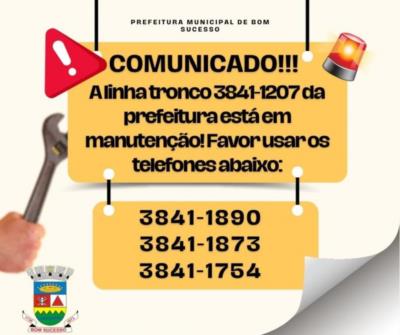 COMUNICADO!! Telefone da prefeitura em manutenção!