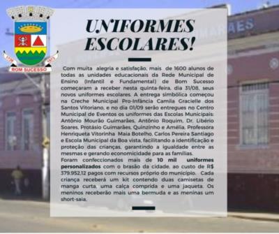 Prefeitura entrega UNIFORMES ESCOLARES aos estudantes!