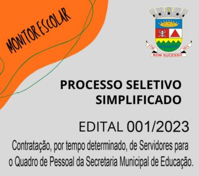 Edital de Convocação – 01 (um) Monitor de Apoio a Comunicação, Linguagens e Tecnologias Assistivas – AEE / Educação Especial – 25/08/2023