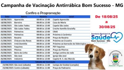 PREFEITURA DE BOM SUCESSO PROMOVERÁ VACINAÇÃO DE ANIMAIS CONTRA A RAIVA