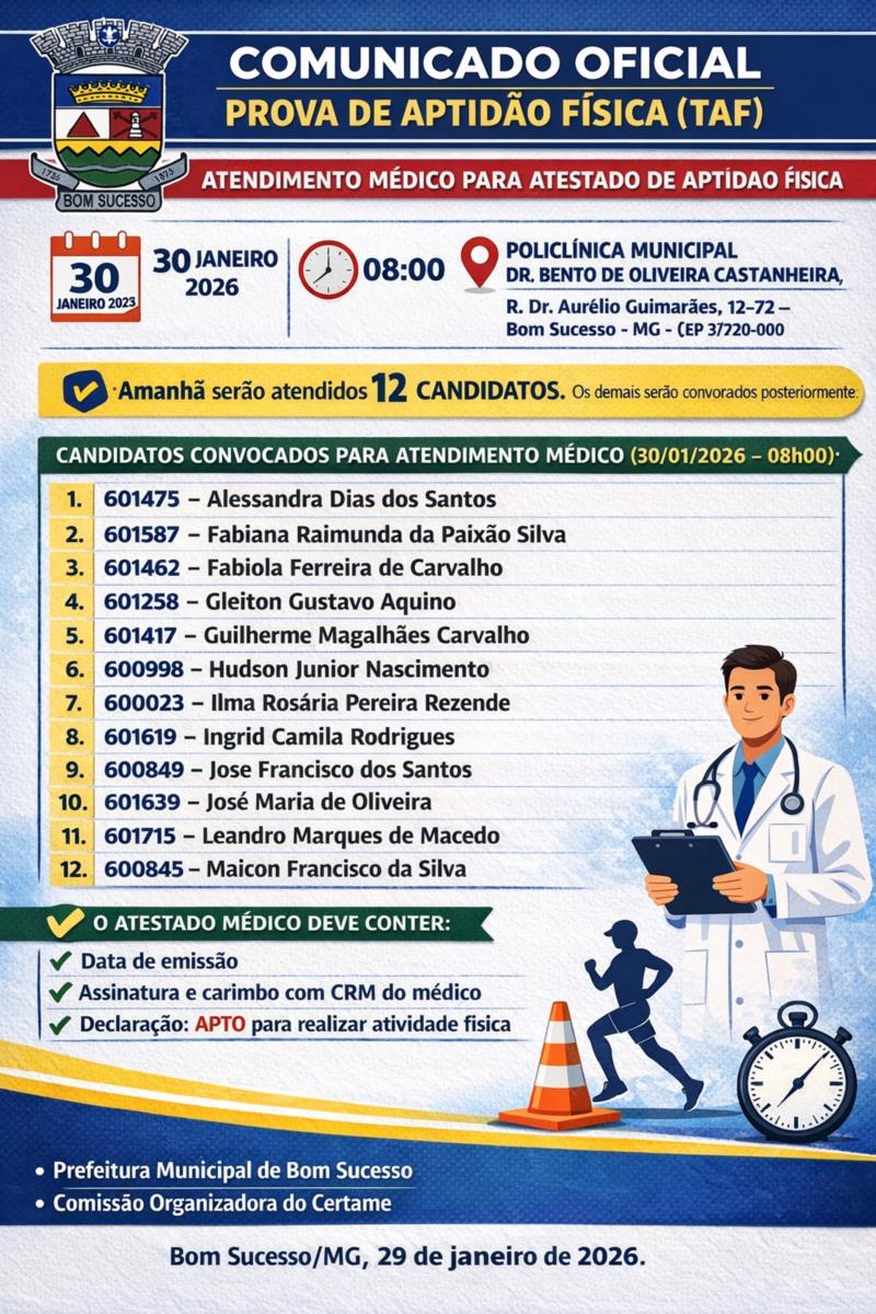 COMUNICADO OFICIAL – PROVA DE APTIDÃO FÍSICA (TAF)