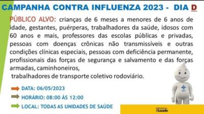 Sábado (06/05) é Dia de Vacinação contra a Influenza!