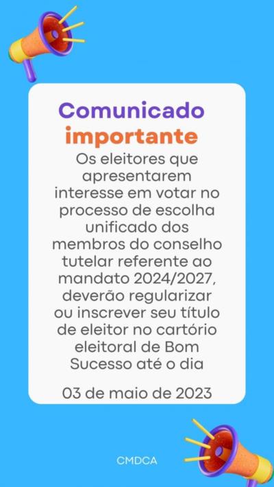 Comunicado Importante para os que desejam votar para escolha dos membros do Conselho Tutelar!!