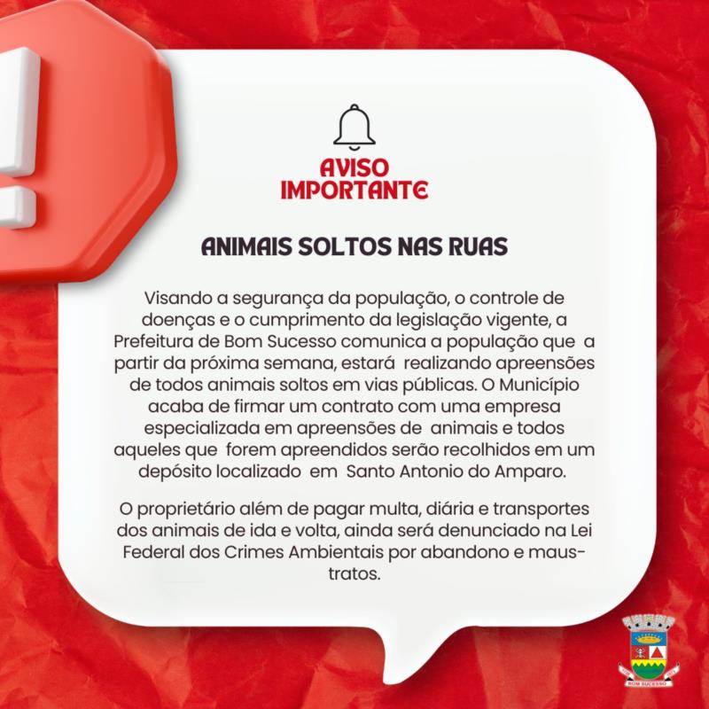 AVISO IMPORTANTE SOBRE ANIMAIS SOLTOS NA RUA!