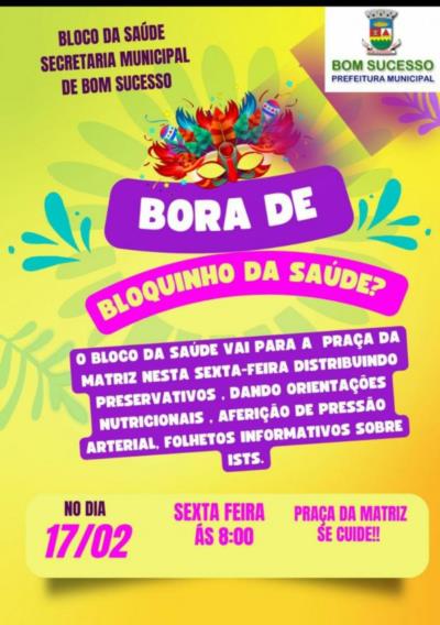 Neste Carnaval CUIDE-SE!!! Com o Bloco da Saúde!!!