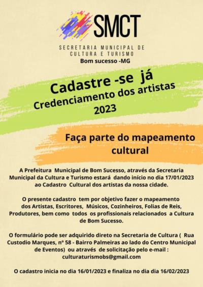 Cadastro Cultural dos Artistas da Nossa Cidade.