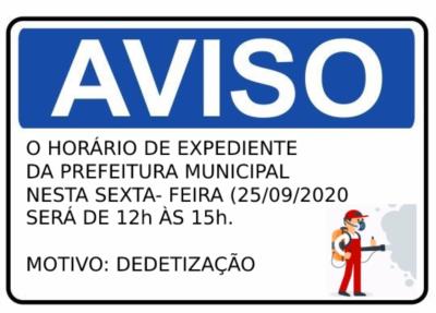 Aviso Horário de Expediente (25/09/2020)