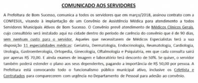 IMPLANTAÇÃO DE CONVÊNIO DE ASSISTÊNCIA MÉDICA PARA ATENDIMENTO A TODOS SERVIDORES MUNICIPAIS ATIVOS DE BOM SUCESSO/MG