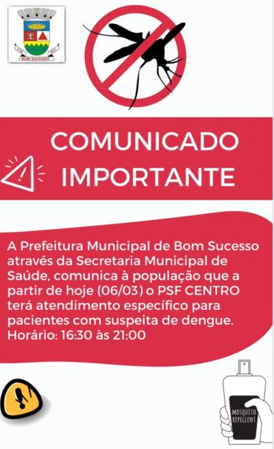 COMUNICADO IMPORTANTE: Atendimento específico para pacientes com suspeita de Dengue