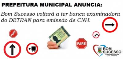 Bom Sucesso  terá banca examinadora do DETRAN para emissão de CNH.