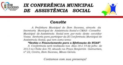 IX CONFERÊNCIA MUNICIPAL DE ASSISTÊNCIA SOCIAL